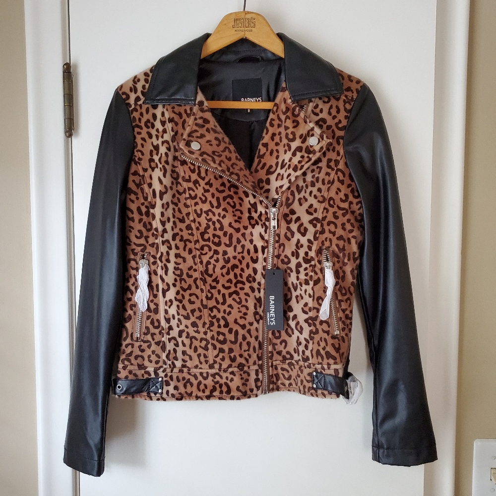 Barney's Originals Faux Leather Leopard Biker